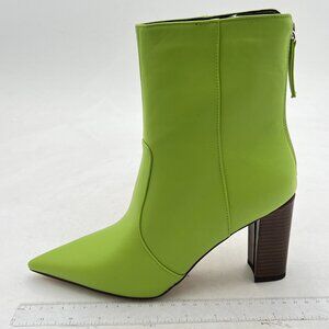 Green Women Fashion Ankle Boots Pointed Toe Chunky High Heels Back Zippers Shoes